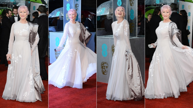 Illustration for article titled Rain, Stains, and Helen Mirren's Pink Hair at the BAFTA Awards